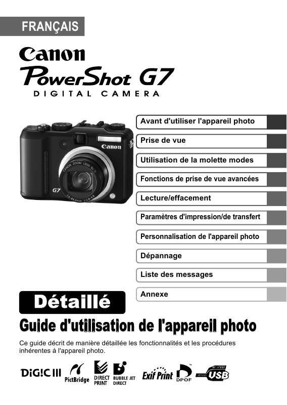 Notice CANON POWERSHOT G7 appareil photo Trouver une solution à un problème CANON POWERSHOT G7